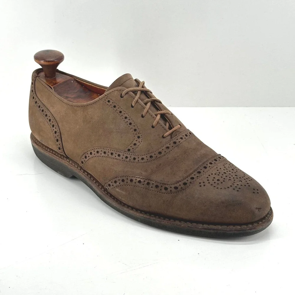 Vintage Walk-Over Shoes Men 9 D Wingtip Oxford Brown Nubuck Leather Brogue Dress